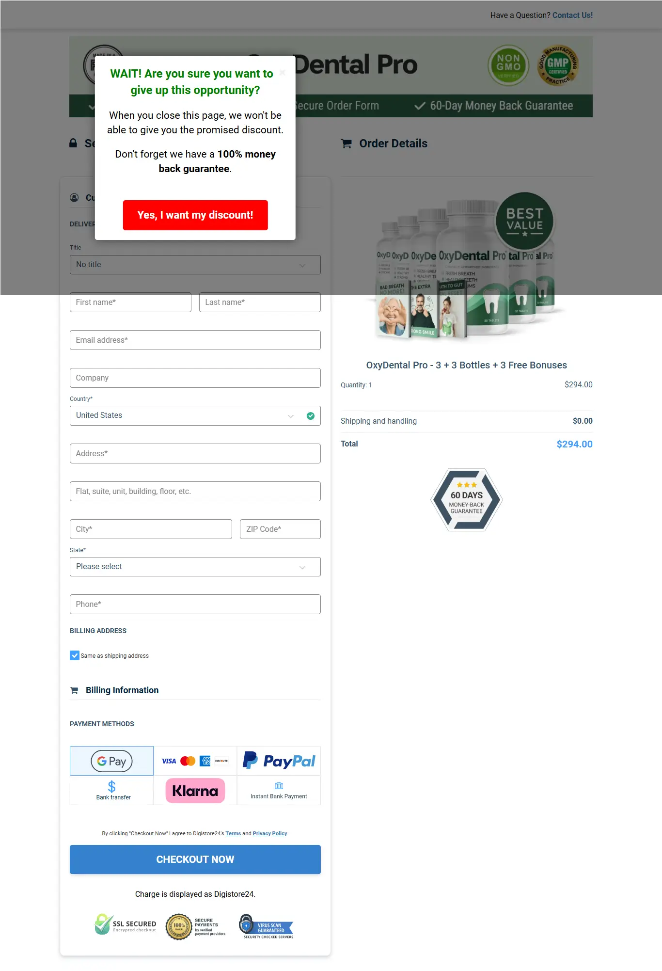 OxyDental Pro Payment Screen